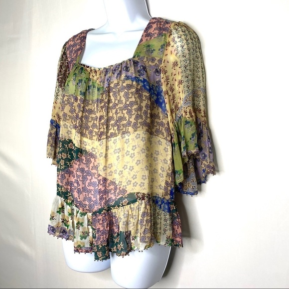 NWT Anthropologie FLOREAT Floral Top Patchwork Beaded Fairycore Cottagecore XS - Picture 3 of 13